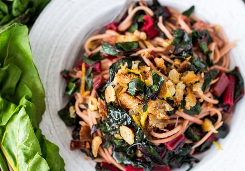 Garlicky Chard Pasta with Lemon and Toasted Bread Crumbs