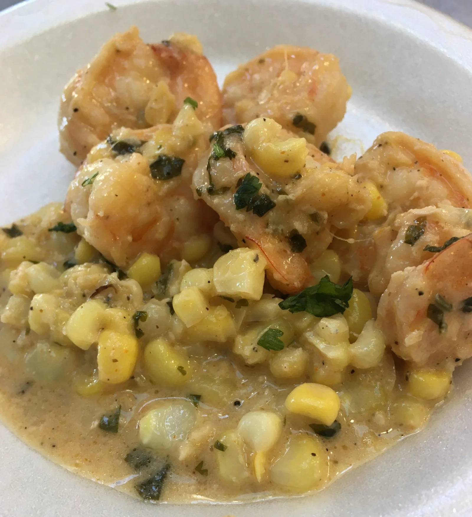 Seared Shrimp with Lemon Creamed Corn and Cilantro | BREADA
